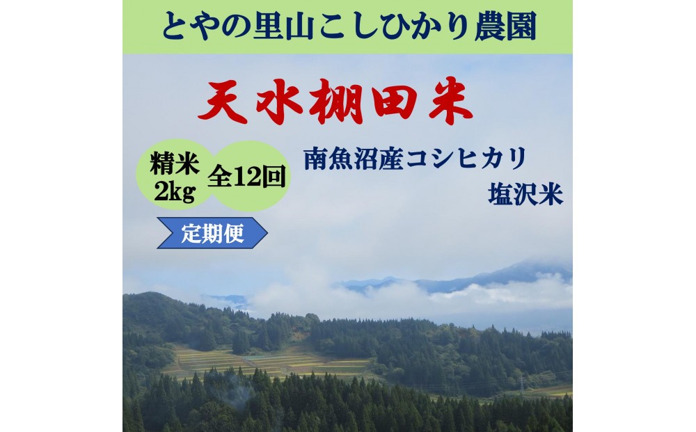 
                  令和8年産新米予約定期便【天水棚田米】特別栽培米雪蔵熟成塩沢産コシヒカリ精米2kg12回「とやの里山継承プロジェクト」【定期便 銘柄米 精米 こしひかり コシヒカリ 魚沼産 新潟米】【2026年10月下旬より順次発送予定】
                