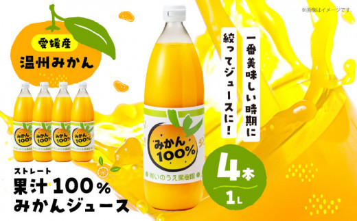 みかんが1番美味しい時期にジュースにしました！果汁100％温州みかんジュース 1L×4本 (ストレートジュース)　果物 フルーツ みかん みかんジュース みかんジュースストレート 愛媛みかんジュース100％ オレンジジュース　＼レビューキャンペーン中／愛媛県大洲市/有限会社いのうえ果樹園 [AGBV001]