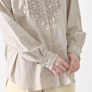 【THE INDUSTRY WORKS】フロントフリルネックブラウス（イエロー×パープル）・1着　TIW-W038（66-27-YEPU） レディース ブラウス