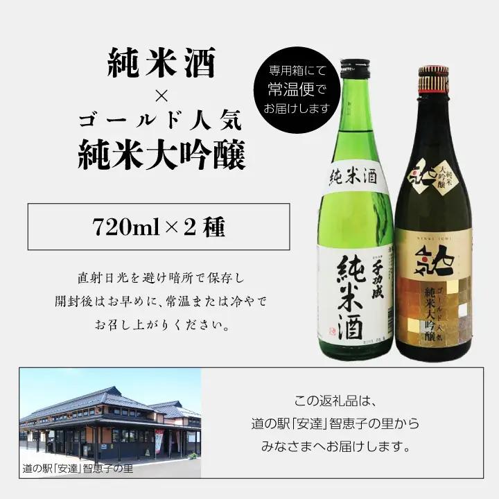 人気酒造「ゴールド人気純米大吟醸」 檜物屋酒造店「純米酒」 720ml×各2種【道の駅「安達」智恵子の里】