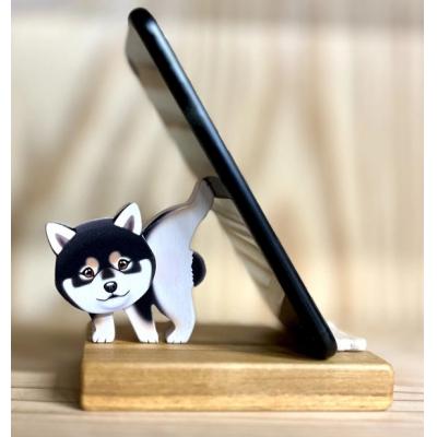 ふるさと納税 佐川町 【黒柴犬】君は放物線を見たか? 犬のスマートフォンスタンド 木工房ゆうむ