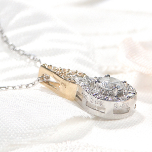 ネックレス PT900 K18YG プラチナ イエローゴールド ダイヤモンド 計0.38ct 中石0.2ct コンビ ペンダント ドロップ つゆ 雫 大粒 ジュエリー【f279-ptyg】 ALPAZ