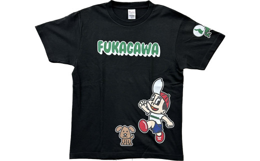 【ブラック×M】FUKAGAWAオリジナルTシャツ ブラック（大人用）・オリジナルピンバッチセット シャツ Tシャツ 服 ピンバッチ 北海道 深川市_イメージ4