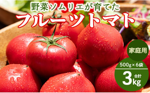 野菜ソムリエが育てた 家庭用 フルーツトマト 合計3kg(500g×6袋) 甘い 高知 うしの恵 小分け - 野菜 とまと 産地直送 料理 アレンジ サラダ 完熟 甘い あまい フレッシュ さっぱり 酸味 うしの恵 小分け おいしい 国産 高知県 香南市 mj-0015