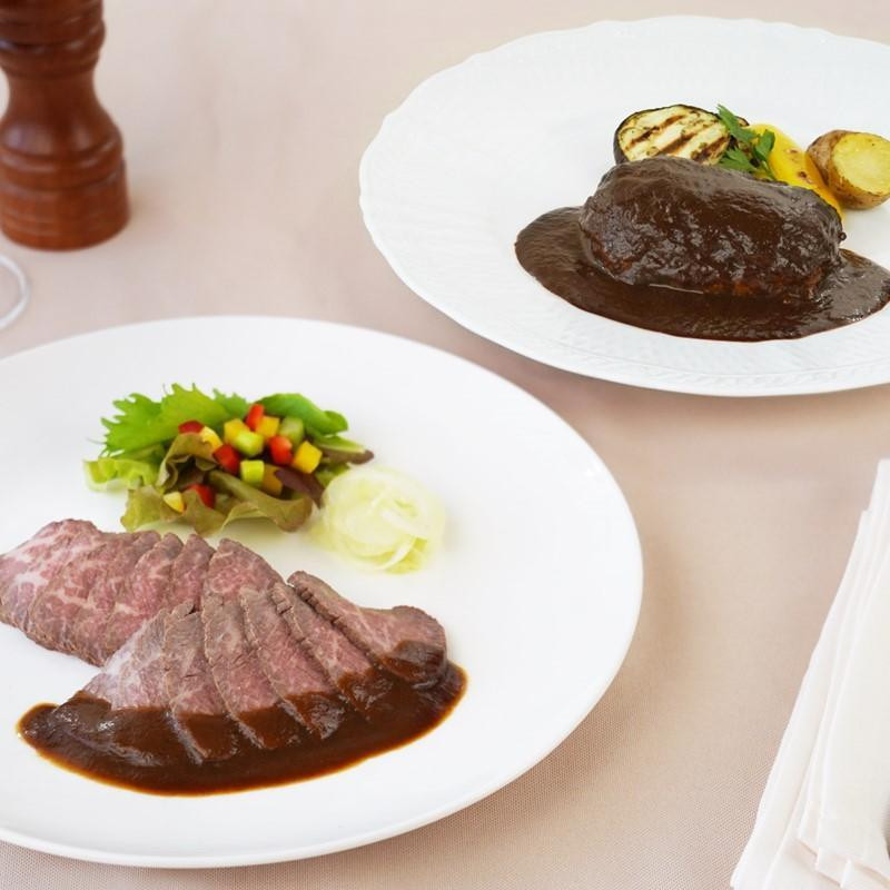 
＜伊藤グリル＞黒毛和牛のローストビーフと煮込みハンバーグ
