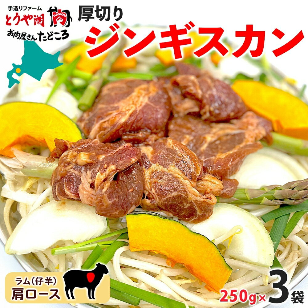 【ふるさと納税】北海道 厚切り 肩ロース 生ラム ジンギスカン 250g×3袋 ラム タレ たれ 羊肉 贅沢 鍋 焼肉 ジューシー おかず 本格的 簡単 調理 グルメ お取り寄せ お肉屋 たどころ 送料無料　【洞爺湖町】