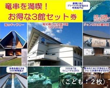 水族館・資料館・展示館　ぐるっと竜串　お得な3館入場券セット（小学生～高校生までの子供２名用）【R00115】