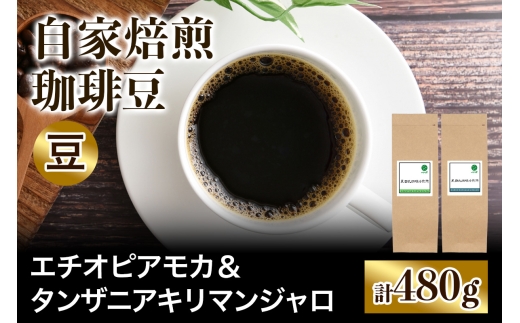 ★注文後に焙煎★自家焙煎珈琲豆 香りと酸味のすっきり系2種 中浅煎り エチオピアモカ 240g ＆ タンザニア キリマンジャロ 240g【豆のまま】｜珈琲 コーヒー 焙煎 [0569]