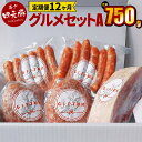 【ふるさと納税】【定期便12ヶ月】GIFTON 岩手県産四元豚 グルメセットA 750g （生ウィンナー2種・生ハンバーグ・熟成ベーコンブロック） ギフト