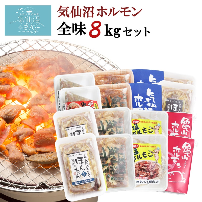【ふるさと納税】気仙沼ホルモン 全味楽しむ8kgセット (1kg×8種) [気仙沼さん 宮城県 気仙沼市 20563503] ホルモン 豚 ホルモン焼き 味付け 味噌 塩 ピリ辛 冷凍 焼肉 BBQ 感想