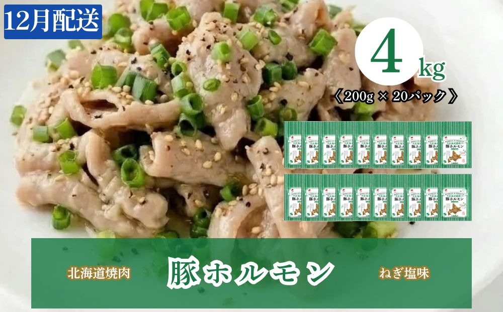 【12月配送】豚ホルモンねぎ塩味 4kg (200g×20) 北海道焼肉シリーズ 12月配送（4kg）
