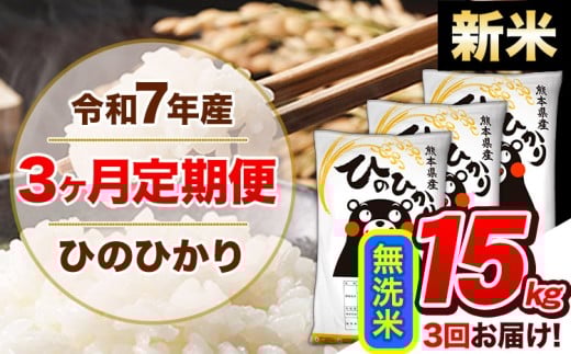 【3ヶ月定期便】新米 令和7年産  定期便 無洗米 ひのひかり 15kg 《お申込み翌月から出荷》令和7年産 熊本県産 ふるさと納税 精米 ひの 米 こめ ふるさとのうぜい ヒノヒカリ コメ 熊本米 ひのもり