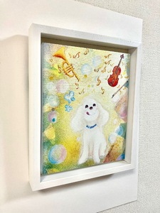 【青木芳恵】笑顔を届ける絵『幸せ奏でて』（キャンバス印刷＋BOX額＋UVカット） トイプードル_OS146-0013