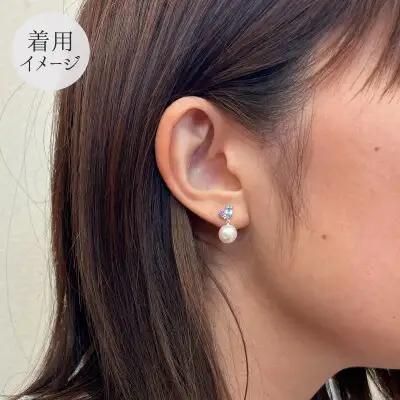 S085-301_7.5-8mm ブルートパーズ ライトアメジスト ホワイトトパーズ 半貴石 真珠 花珠級 スタッド ピアス 落ちない 揺れる ブラ 18k 18金 金 【K14WG】