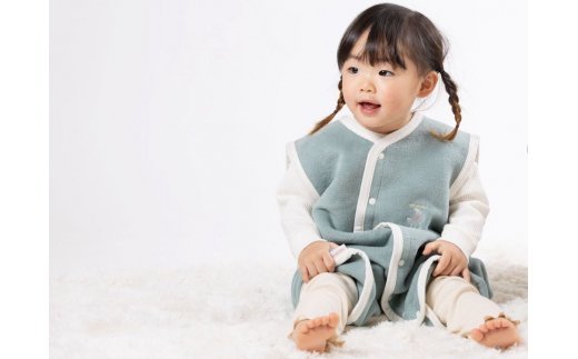 綿毛布スリーパー (Lサイズ) 2way仕様で暖か アッシュグリーン×ホワイト 毛布の町 (泉大津産) [2444]