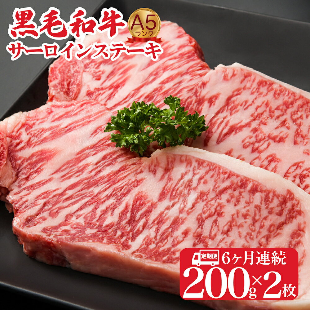 【ふるさと納税】定期便 6回 黒毛和牛 A5 サーロインステーキ 200gx2 400g (ステーキ用ソース付) 国産 冷蔵便 牛肉 和牛 焼肉 焼き肉 バーベキュー ステーキ 霜降り A5ランク A5等級 高級肉 ステーキ ソース付 牛サーロインステーキ用肉 サーロイン肉 毎月 人気