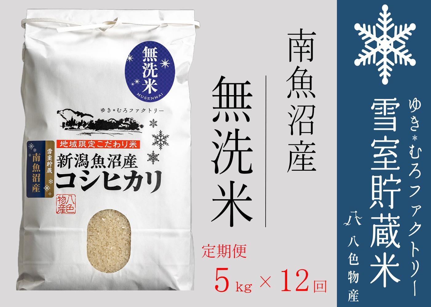 【令和７年産新米予約】無洗米【定期便5kg×12回】雪室貯蔵米 南魚沼産コシヒカリ【2025年10月下旬より順次発送予定】