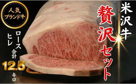 米沢牛 人気のブランド和牛 「贅沢」セット（冷蔵便）サーロイン・ヒレ肉 合計 12.5kg -  田中屋 ブランド牛 国産 和牛 黒毛和牛 牛肉 山形県 飯豊町