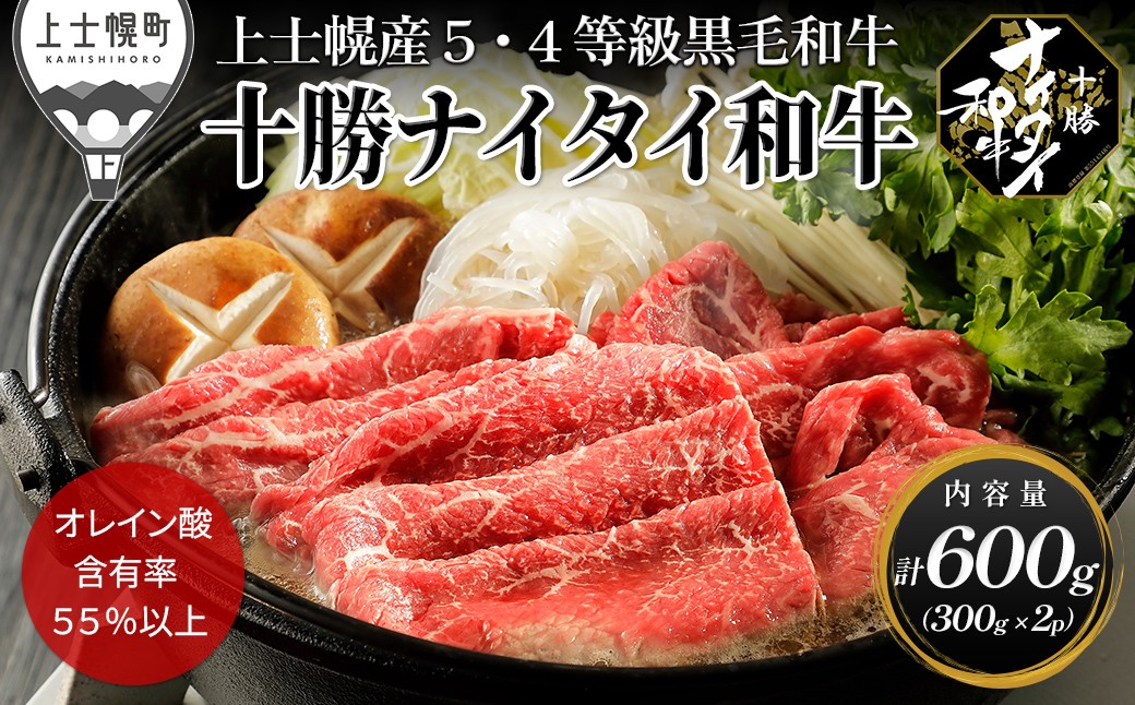 
                  十勝ナイタイ和牛 すき焼き 300g×2P 国産 北海道 牛 肉 牛肉 国産牛 和牛 5・4等級 黒毛和牛 オレイン酸含有率55%以上 冷凍 ［024-N81］
                