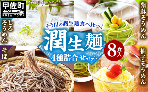 潤生麺詰合せ（春夏）８食入り - そうめん 素? 柚子 ゆず 紫蘇 しそ そば 蕎麦 つゆ付 さっぱり麺 詰め合わせセット 贈り物 ギフト 人気 おすすめ 熊本県 甲佐町