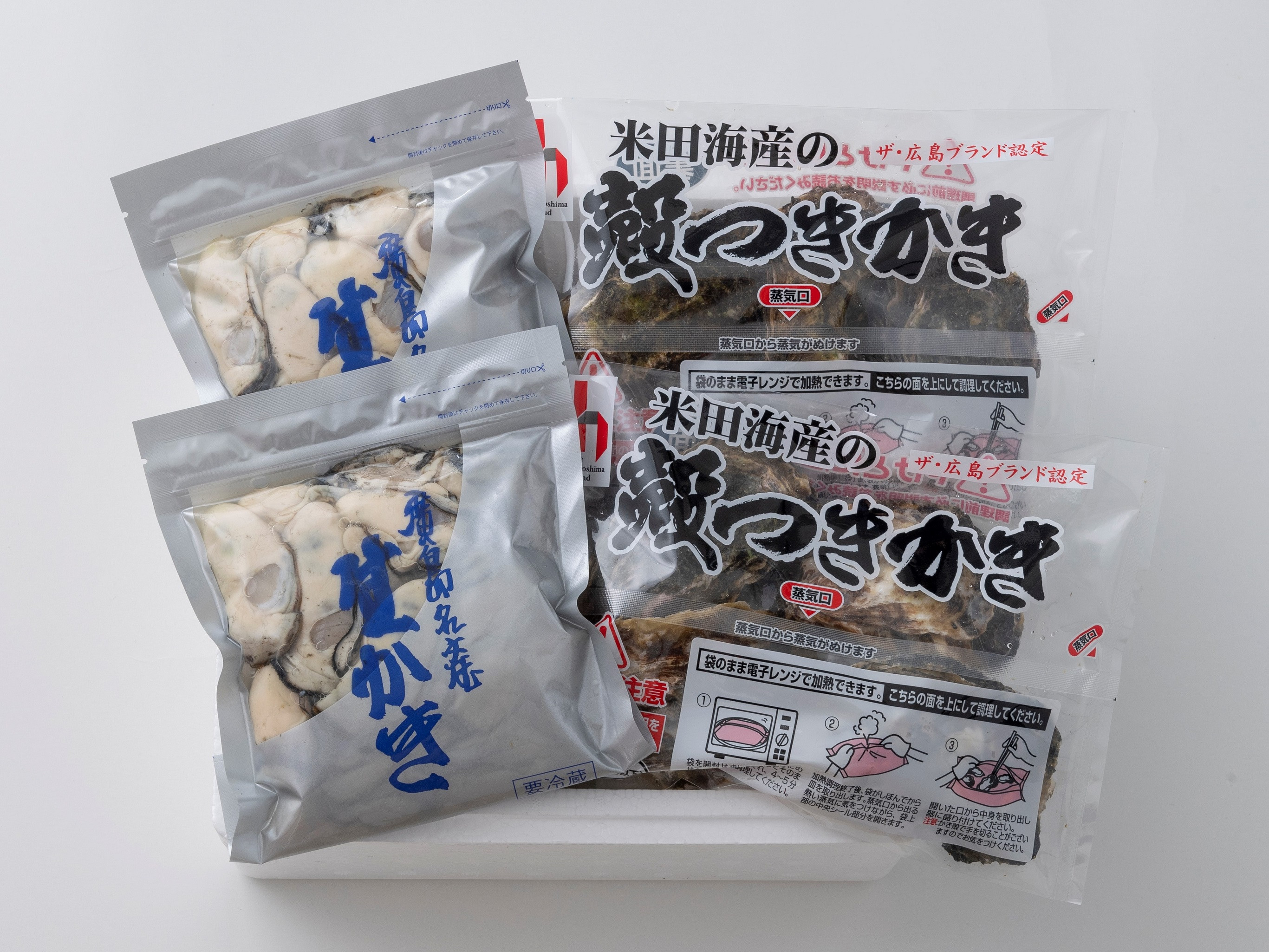 
Ｂ０１　米田海産の広島かき　むき身1㎏とレンジ専用袋入り殻付き(4個×2袋)
