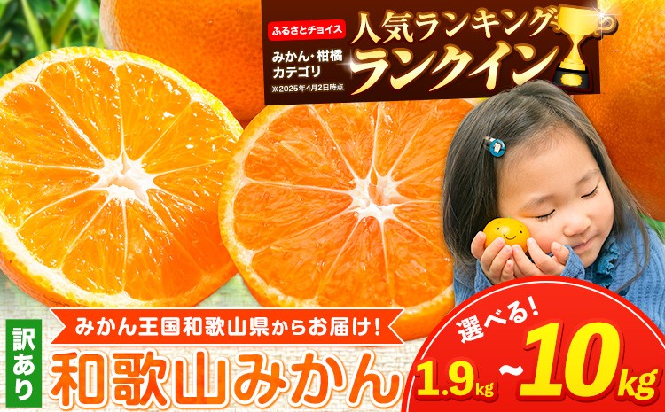 
                  みかん王国和歌山よりお届け！ 訳ありみかん サイズ不選別 選べる内容量 お試し!約1.9kg 約5kg 約10kg 和歌山県産 先行予約《2026年11月中旬-2027年1月下旬頃出荷》たっぷり みかん 蜜柑 ミカン 柑橘 果物 フルーツ 和歌山県 紀の川市 柑橘・みかんランキング 和歌山みかん 10000円以下 
                
