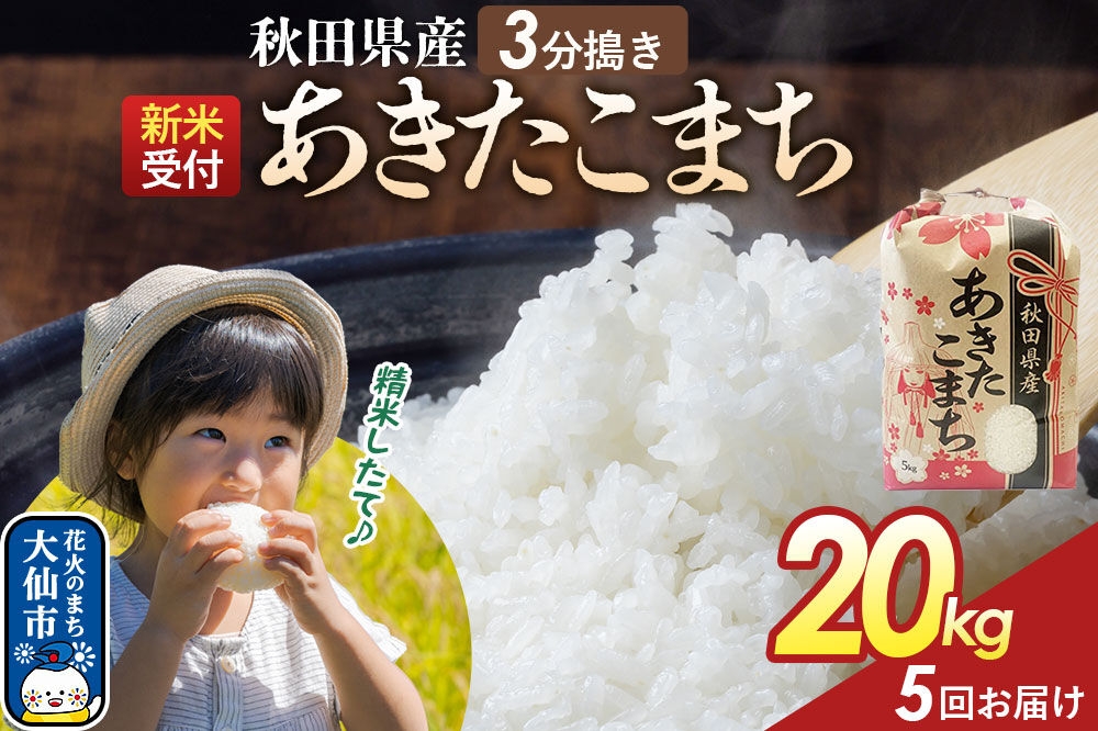 
                  《令和8年産新米予約》 《定期便5ヶ月》【3分搗き】あきたこまち 20kg（5kg×4） 秋田県産 こまちライン 秋田県 大仙市産 [秋田 お米 米どころ あきたこまち こまちライン]
                