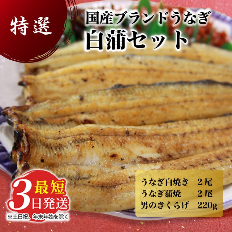 国産うなぎ白蒲セット4本【最短3日発送】うなぎの白焼き（120g～130g×2尾）、うなぎの蒲焼き（120g～130g×2尾）、男のきくらげのセット ｜国産のブランド鰻を茨城県土浦市の職人が丁寧に作り上げた美味しい蒲焼きと白焼き※離島への配送不可