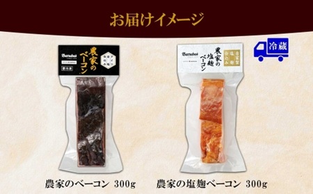 農家のベーコン2種 スモーク 塩麹 農家のベーコン2種 スモーク 塩麹 300g×各1 食べ比べ ベーコン 厚切り 豚肉 ポーク ブロック BBQ ギフト 冷蔵 洞爺湖サミット バルナバハム バルナバ