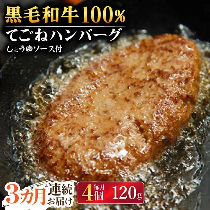 【3回定期便】 黒毛和牛100% 手ごねハンバーグ 4個 ハンバーグ [UCF012]