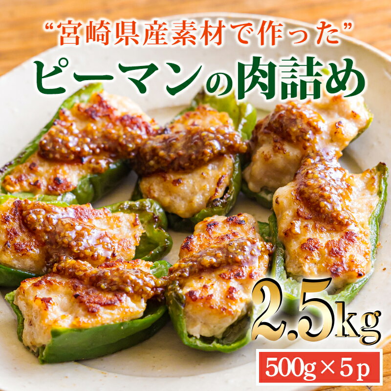 【ふるさと納税】手作りの美味しさ 国産黒豚100%と宮崎県産ピーマンを使用 「ピーマンの肉詰め」 2.5kg(500g×5p) 冷凍食品 故郷納税 お惣菜 おかず 時短調理 お弁当 国産豚 1人暮らし 宮崎県産 15000円 ワンストップオンライン申請対応 豚肉 時短料理 家庭料理 ハンバーグ