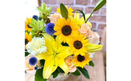 No.490 （イエロー系）Lサイズ 癒し生活！季節のおまかせフラワーアレンジメント