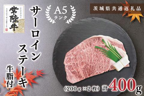 KCK-1【茨城県共通返礼品・茨城県産】【常陸牛A5ランク】サーロインステーキ　400ｇ（200ｇ×２枚）