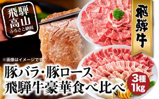 飛騨牛 & 飛騨豚 焼肉セット 合計1kg  ( 飛騨牛カルビ 300g ・ 豚ロース 300g ・ 豚バラ 400g ) ファミリーストアさとう CY030VC13