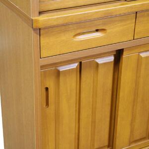 90幅食器棚 引き戸タイプ ナチュラ色 キッチン収納 リビング収納 カップボード ダイニングボード