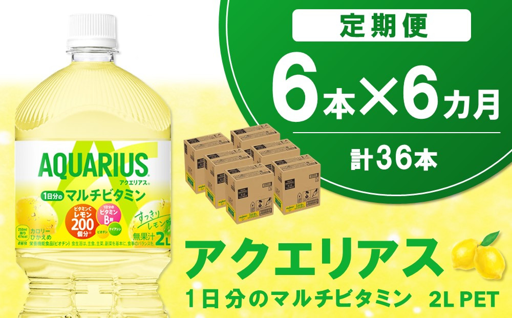 
【6か月定期便】アクエリアス 1日分のマルチビタミン PET 2L(6本×6回)【アクエリ スポーツ飲料 夏バテ予防 水分補給 ビタミン補給 ビタミンC ミネラル クエン酸 2L 2リットル ペットボトル ペット スポーツ イベント】C3-C090327
