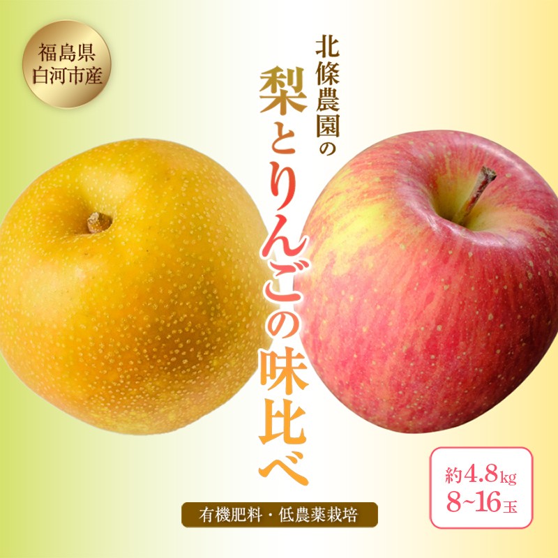 
                  北條農園 有機肥料 低農薬栽培の【梨とりんごの味比べ】約4.8kg 8~16玉 なし ナシ 梨 リンゴ りんご 福島県 白河市 F21R-114
                