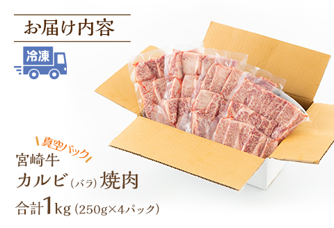 《2024年4月発送》宮崎牛 カルビ(バラ) 焼肉 250g×4パック 合計1kg