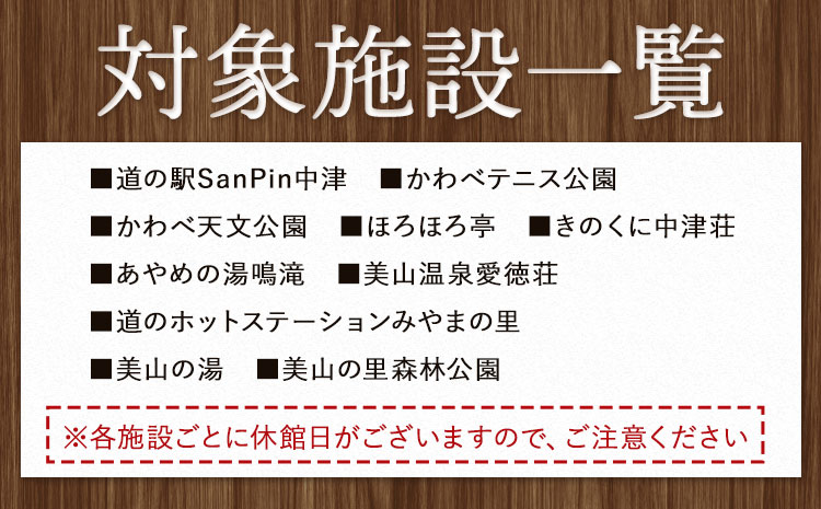 日高川町内の観光施設で利用できる「利用券」15,000円(500円券×30枚)　株式会社フラット・フィールド・オペレーションズ 日高川町事業所 (きのくに中津荘)《30日以内に出荷予定(土日祝除く)》