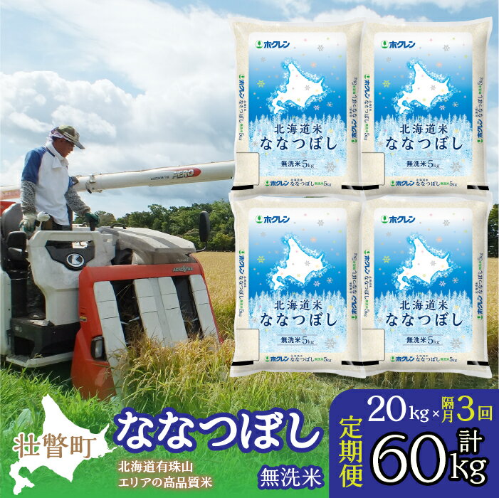 【ふるさと納税】【令和7年産 隔月3回配送】（無洗米20kg）ホクレン北海道ななつぼし（5kg×4袋）【 ふるさと納税 人気 おすすめ ランキング 北海道産 米 こめ 無洗米 白米 ご飯 ごはん ななつぼし 定期便 北海道 壮瞥町 送料無料 】 SBTD125