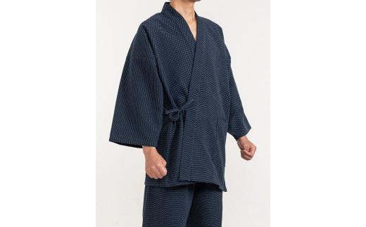 061-18　【紺・Lサイズ】織り・縫製　地元遠州製　三子撚杢水玉作務衣