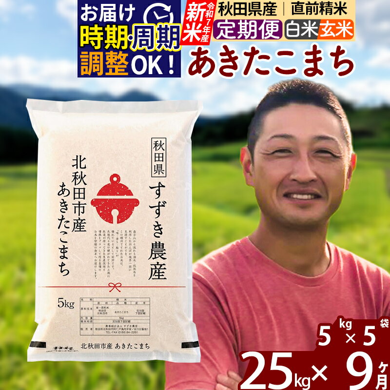 【ふるさと納税】※令和7年産 新米※《定期便9ヶ月》秋田県産 あきたこまち 25kg【白米／玄米】(5kg小分け袋) 2025年産 お届け時期選べる お届け周期調整可能 隔月に調整OK お米 すずき農産
