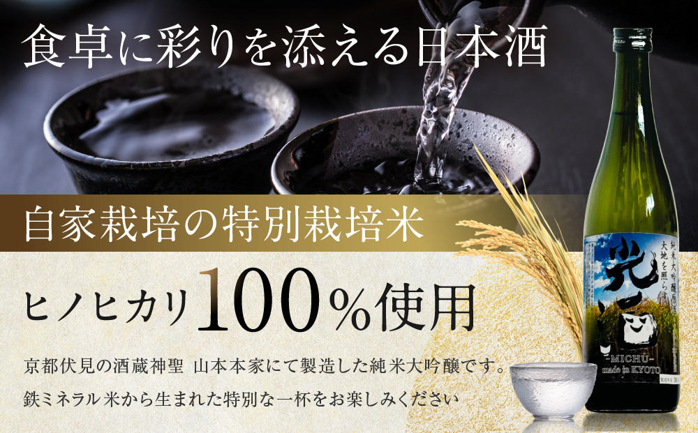 【ひかり餅中村本舗】京都伏見 純米大吟醸 大地を照らす 光酒～MICHU～ 720ml×3本｜日本酒 山本本家 人気 おすすめ［ 食卓に彩りを添える日本酒 純米酒 国産米 人気 おすすめ お酒 晩酌 