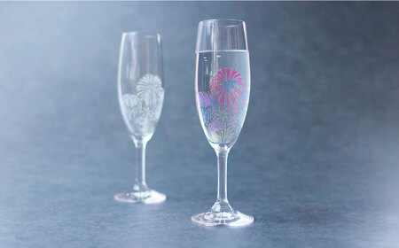 温度で変化する 器 シャンパン ペアセット 『冷感 花火』【丸モ高木陶器】 グラス コップ ペア 花火 夏 四季 ギフト シャンパングラス シャンパン 冷感  [TBA130]