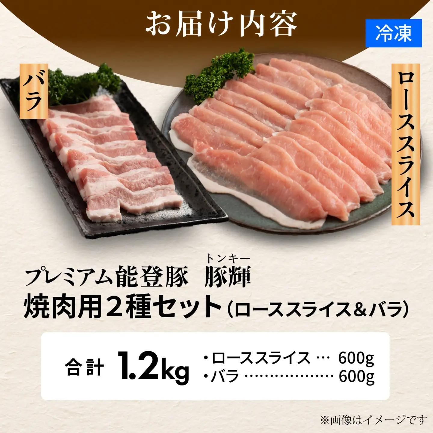 プレミアム能登豚「豚輝」焼肉用 2種セット 計1.2kg | お肉 ブランド豚
