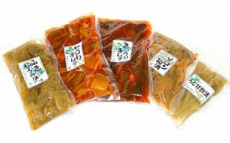 漬物 5種 詰め合わせ セット (きゅうりキムチ ・ セロリキムチ 大 ・ ふきもろみ漬 ・ メロン粕漬 ・ うど甘酢漬 各1個ずつ) 5種類 お漬物 漬け物 つけもの 漬物セット 詰合せ 食品 北海