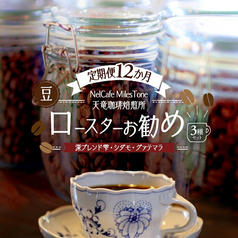 【ふるさと納税】ロースターお勧め3種セット 定期便 豆 12か月 深ブレンド雫 シダモ グァテマラ コーヒー豆 珈琲豆 自家焙煎 静岡県浜松市