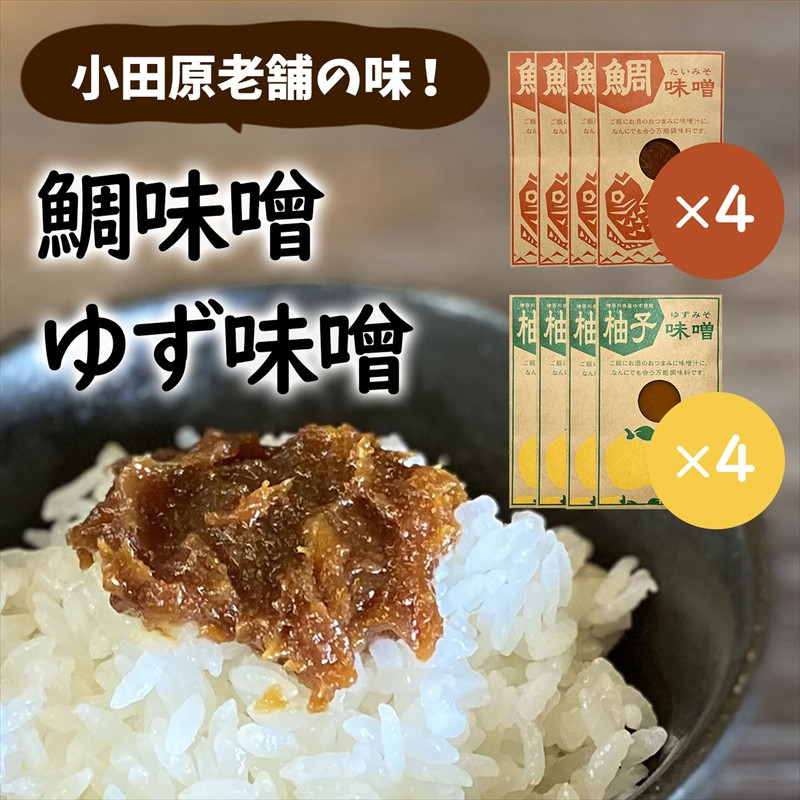 【小田原老舗田中屋本店が作る　鯛味噌・柚子味噌各4個の8個セット】ご飯にも料理にも使える、万能味噌　鯛味噌・柚子味噌セット。【 味噌 みそ 神奈川県 小田原市 】 142069_CW036