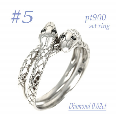 
            PTダイヤ0.01CT 双頭の蛇デザインセットリングδ　RCR014BD-P #5【1504015】
          