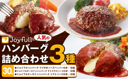 ジョイフルハンバーグ 人気の詰め合わせ 30個 ソース付き 食べ比べ 3種類 セット